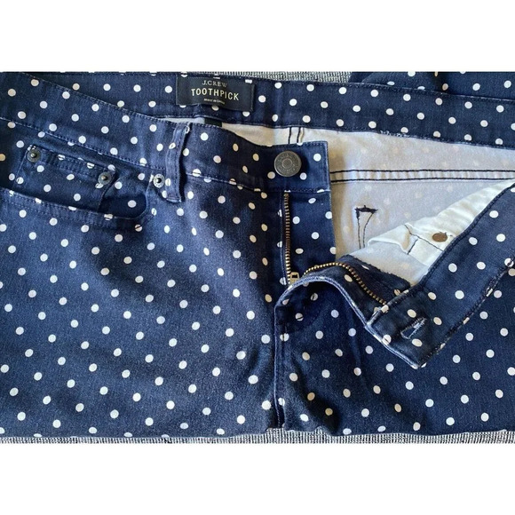J.Crew Sz 32 Toothpick Skinny Ankle Pants in Navy With White Dots Size - Picture 3 of 7